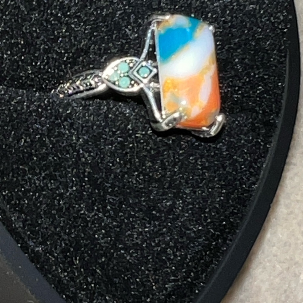 Elegant Silver Multicolor Stone Ring - image 7